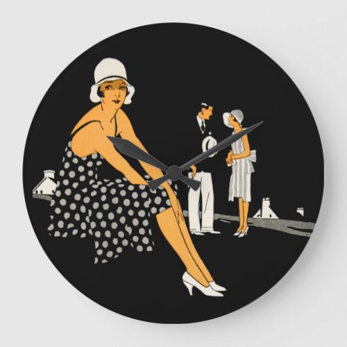 Art Deco Woman Shoes Polka Dot Black Large Clock