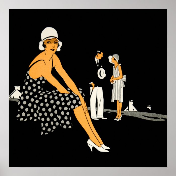 Art Deco Woman Shoes Polka Dot Black Poster