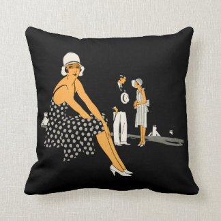Art Deco Woman Shoes Polka Dot Black Throw Pillow