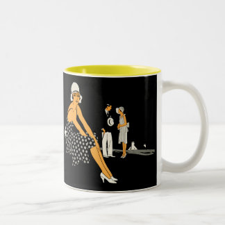 Art Deco Woman Shoes Polka Dot Black Two-Tone Coffee Mug