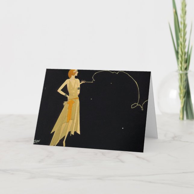 Art Deco Woman Smoking Cigarette Holiday Card (Front)