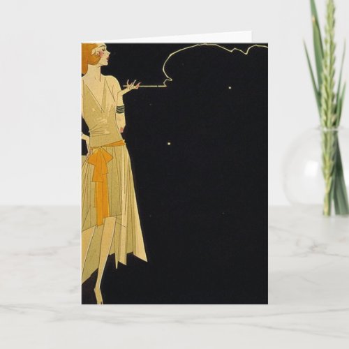 Art Deco Woman Smoking Cigarette Holiday Card