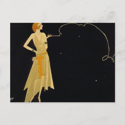 Art Deco Woman Smoking Cigarette Postcard