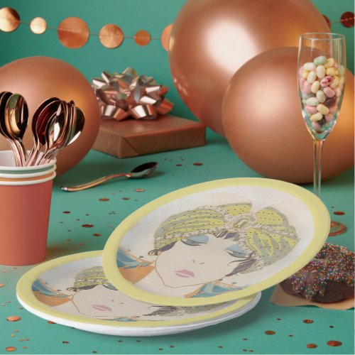 Art Deco Woman Vintage 1920s Flapper Watercolor Paper Plates