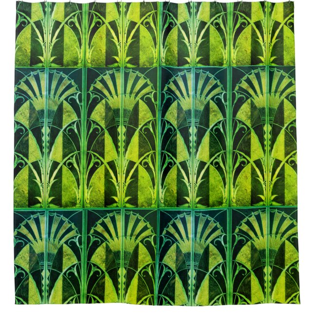 ART DECO WOOD INLAY FANS  SHOWER CURTAIN (Front)