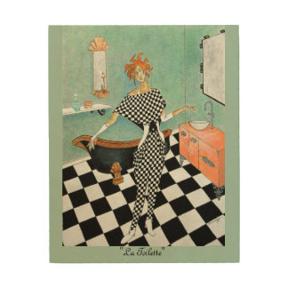 Art Deco Wood Wall Art--Woman in Bathroom
