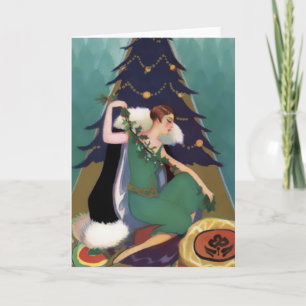 Art Deco Xmas, Pascaline in Teal, Gold and Navy Holiday Card