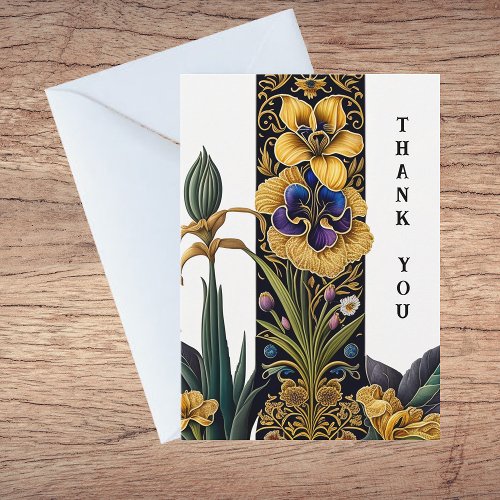 Art Deco Yellow Flower Illustration Thank You Card