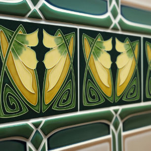 Art Deco Yellow Lily Floral Wall Decor Art Nouveau Ceramic Tile