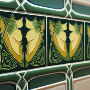 Art Deco Yellow Lily Floral Wall Decor Art Nouveau Ceramic Tile