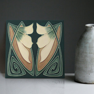 Art Deco Yellow Lily Floral Wall Decor Art Nouveau Ceramic Tile