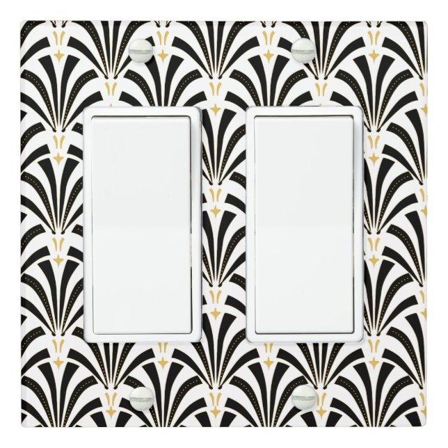 Art DecoBlack & White Fans Palmetto Pattern Light Switch Cover (In Situ)