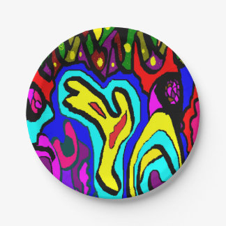 Art decor in bold colors red blue yellow black paper plates