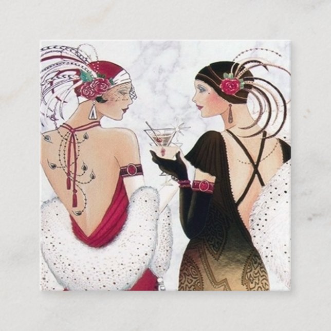 art decor retro vintage Christmas ladies Square Business Card (Front)