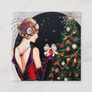 art decor retro vintage Christmas lady Square Business Card