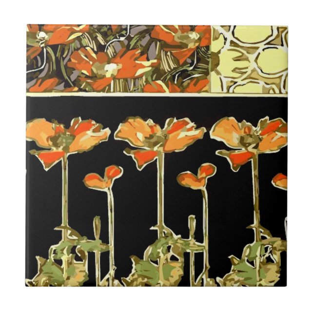 Art decoratifs (orange flowers) Alphonse Mucha Til Ceramic Tile (Front)