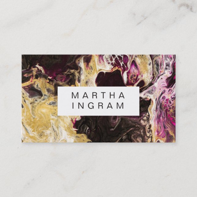 Art Design Abstract Fluid Dark Purple and Gold Business Card (Front)