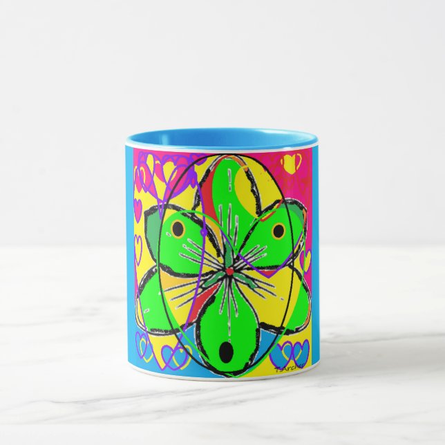 Art design blue yellow green flower pattern mug (Center)