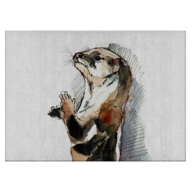 Art Drawing Otter |  Cute Otter Gifts Cutting Board (Front)
