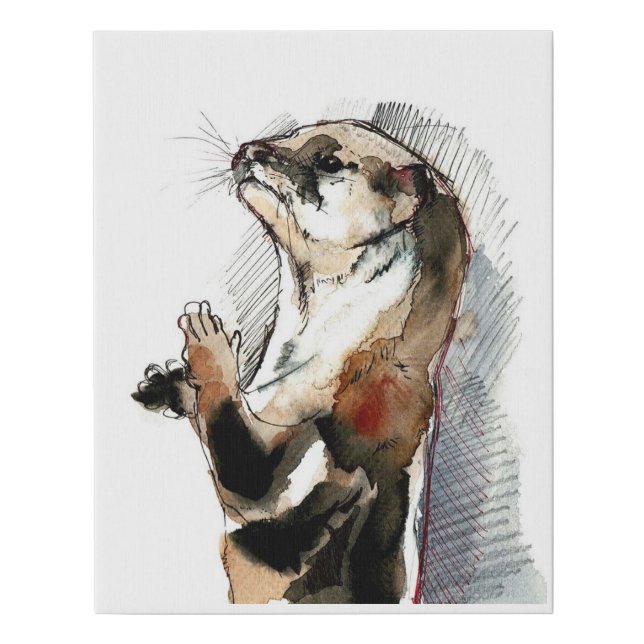 Art Drawing Otter |  Cute Otter Gifts Faux Canvas Print (Front)