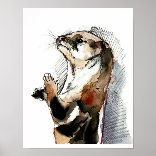 Art Drawing Otter   Cute Otter Gifts Poster