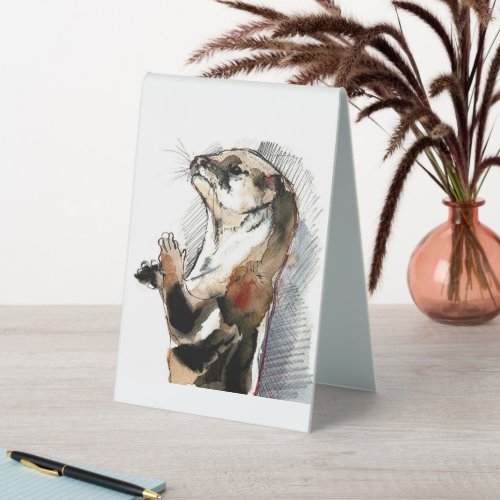 Art Drawing Otter   Cute Otter Gifts Table Tent Sign