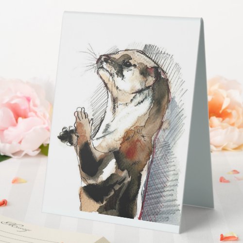 Art Drawing Otter   Cute Otter Gifts Table Tent Sign