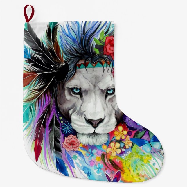 Art drawing poster painting the lion large christmas stocking (Front)