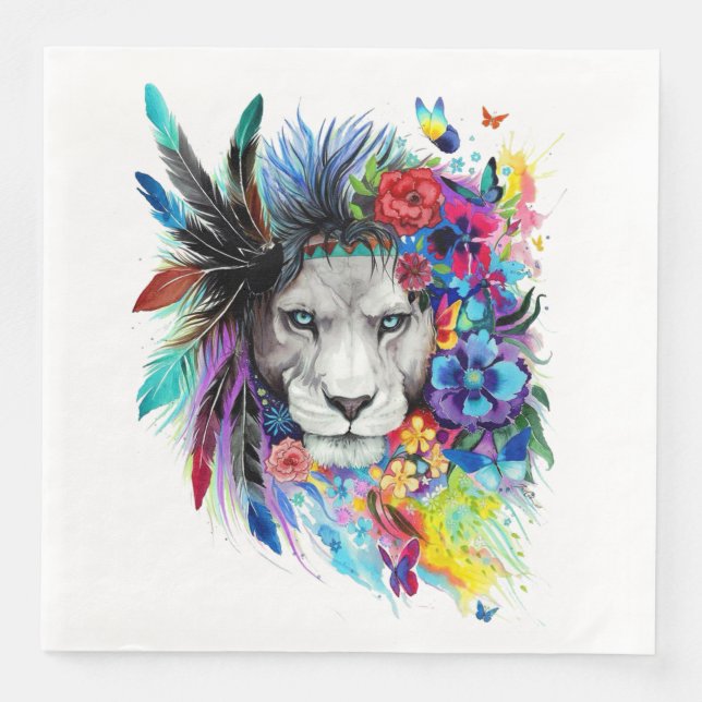 Art drawing poster painting the lion paper dinner napkins (Front)