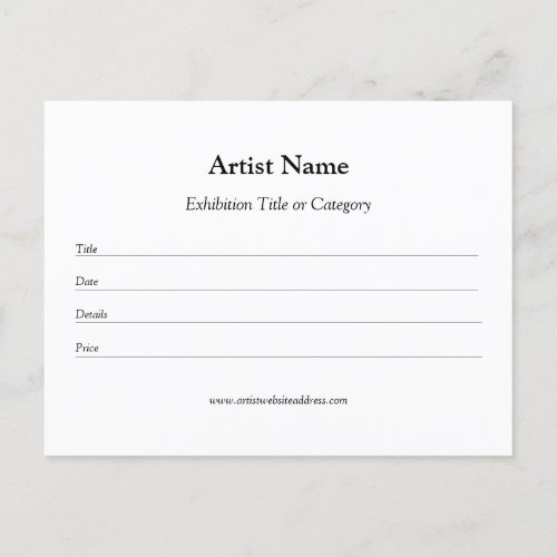 Art Exhibition Label Template for Artists Postcard