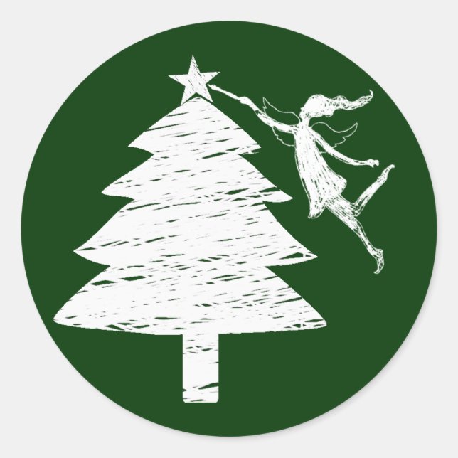 Art Fairy Christmas Tree Classic Round Sticker (Front)