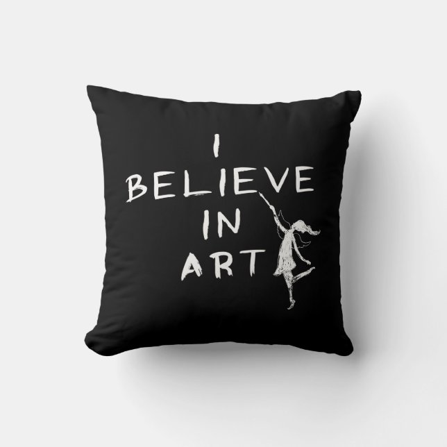 Art Fairy: I Believe In Art (Black) Throw Pillow (Front)