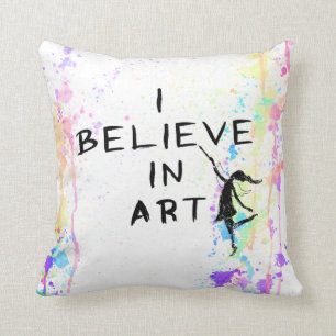 Art Fairy: I Believe In Art Watercolor Run Throw Pillow