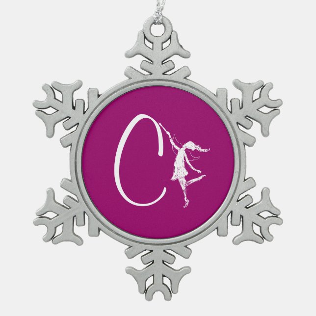 Art Fairy Initial: C Snowflake Pewter Christmas Ornament (Front)