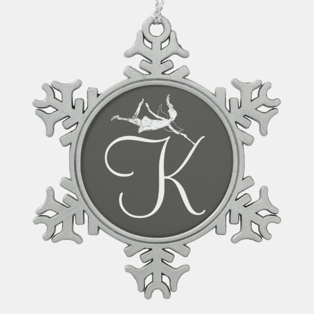 Art Fairy Initial: K Snowflake Pewter Christmas Ornament (Front)