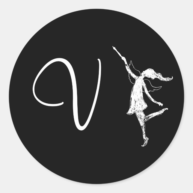 Art Fairy Initial: V Classic Round Sticker (Front)