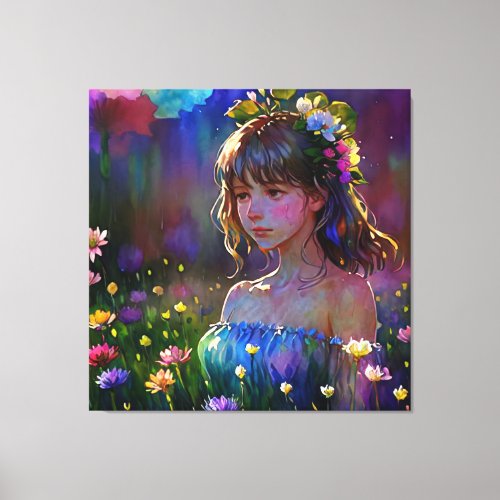   Art Fantasy Wild Flowers Girl AP56 Watercolor  Canvas Print