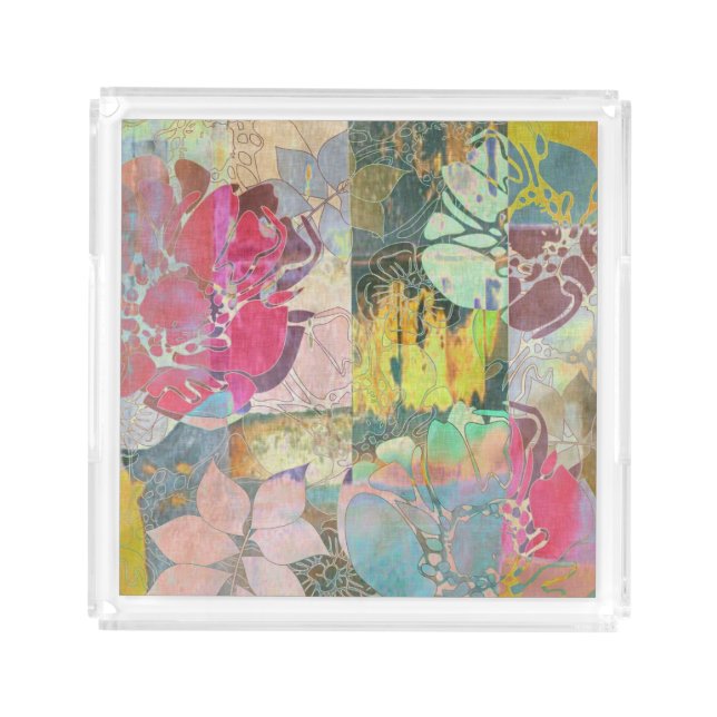 Art floral grunge pattern acrylic tray (Front)
