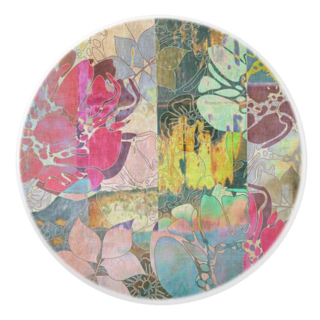 Art floral grunge pattern ceramic knob (Front)