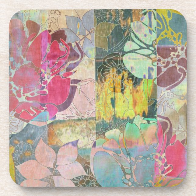 Art floral grunge pattern drink coaster (Front)