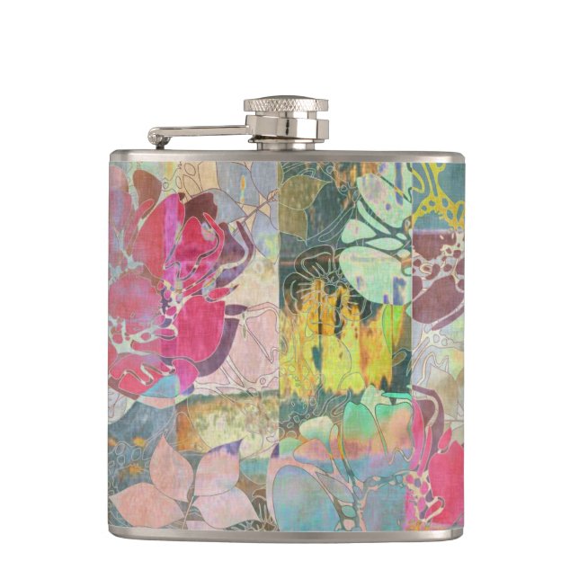 Art floral grunge pattern hip flask (Front)