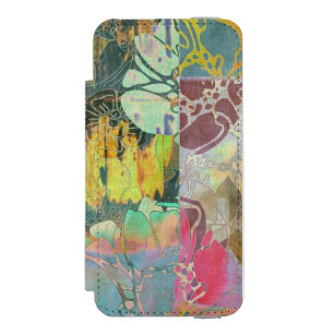 Art floral grunge pattern wallet case for iPhone SE/5/5s
