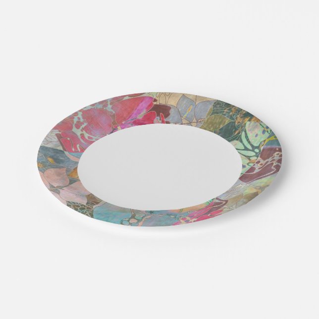 Art floral grunge pattern paper plates (Angled)