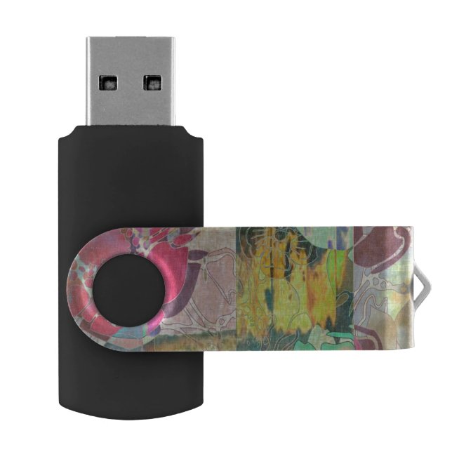 Art floral grunge pattern USB flash drive (Opened)
