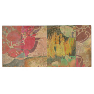 Art floral grunge pattern wood flash drive