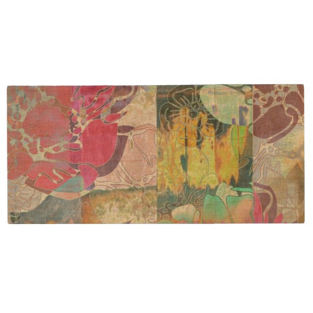 Art floral grunge pattern wood flash drive (Front)