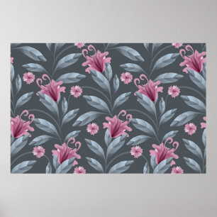 Art floral vintage seamless pattern. Maroon transl Poster