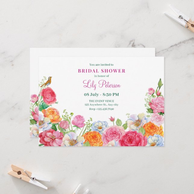 Art Flowers Roses bridal shower Invitation (Front/Back In Situ)