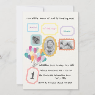 Art Gallery Theme - Pastel 1st Birthday Photo  Invitation