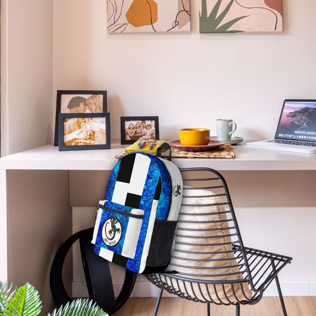 Art Gecko Blue Glitter Checkerboard Pattern Custom Printed Backpack (Creator Uploaded)
